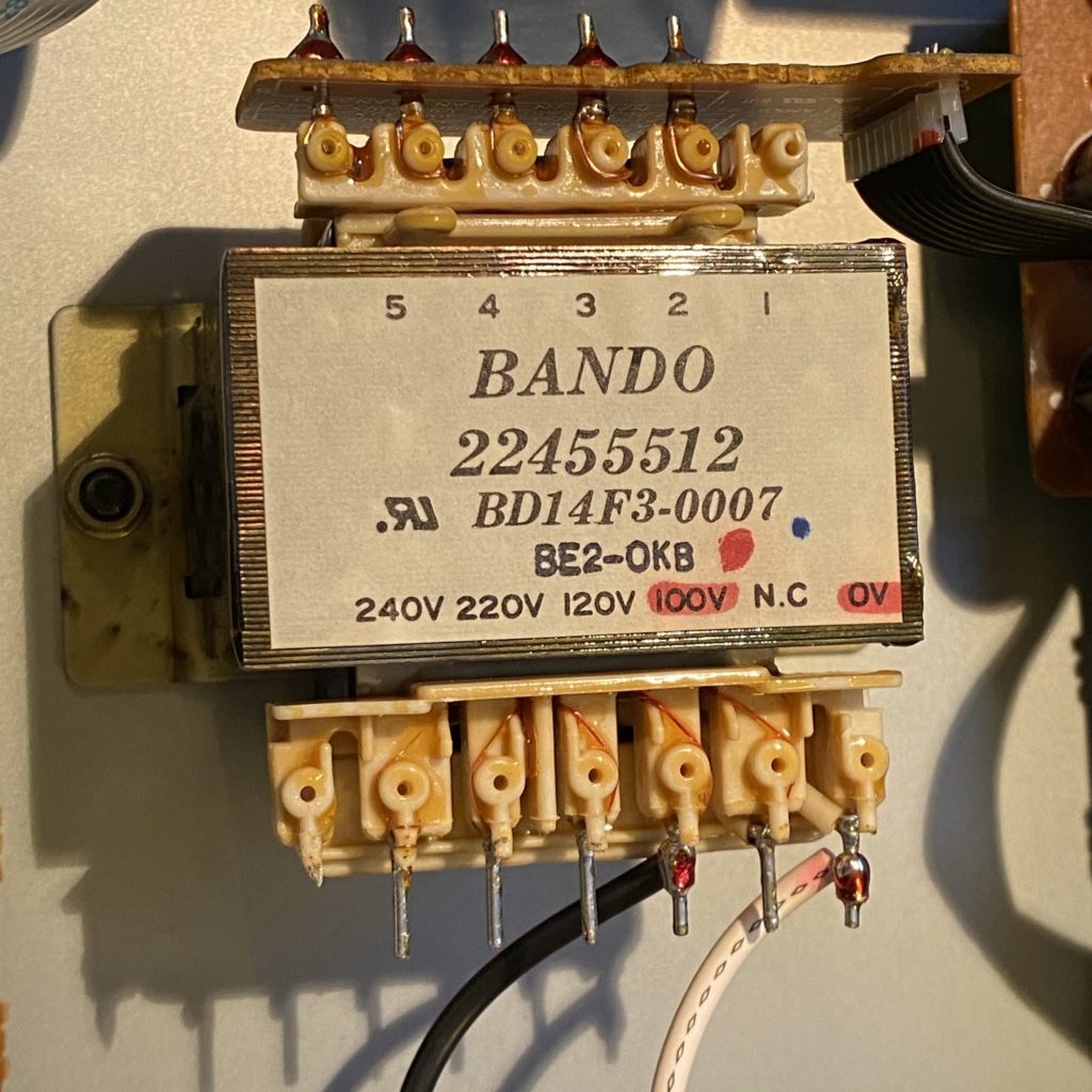Transformer inside the Roland JV-1080 module wired to AC 100V