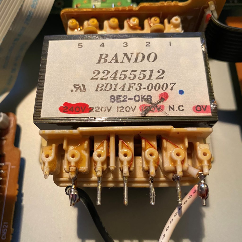 Transformer inside the Roland JV-1080 module wired to AC 240V